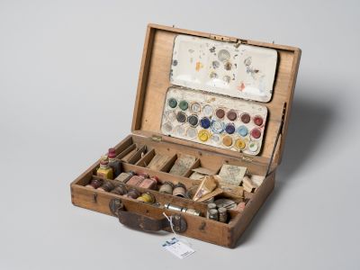 Malkoffer von Mathias Zdarsky (1856–1940), Begründer des Alpinschilaufs Museum Lilienfeld, Inv.-Nr. NZ-003, www.zdarsky-ski-museum.at, Semesterarbeit von Jana Wengraf / Fachbereich Objektrestaurierung. Photo: Christoph Schleßmann